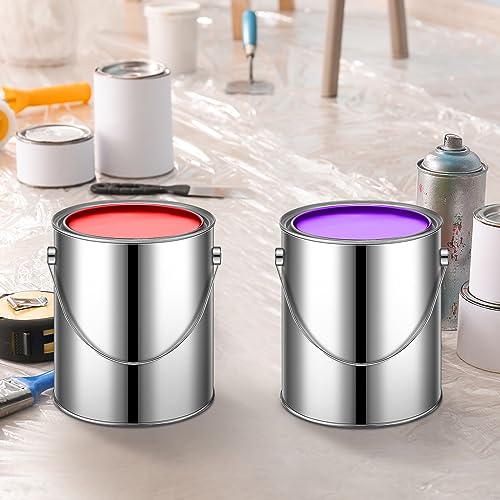 Uiifan 4 Pcs 1 Gallon Metal Paint Cans with Lids Handles Empty,Silver | Heavy Duty Steel Construction, Leak-proof Sealed Lids, For Varnish Storage DIY Crafts, Sturdy Handle for Easy Transport
