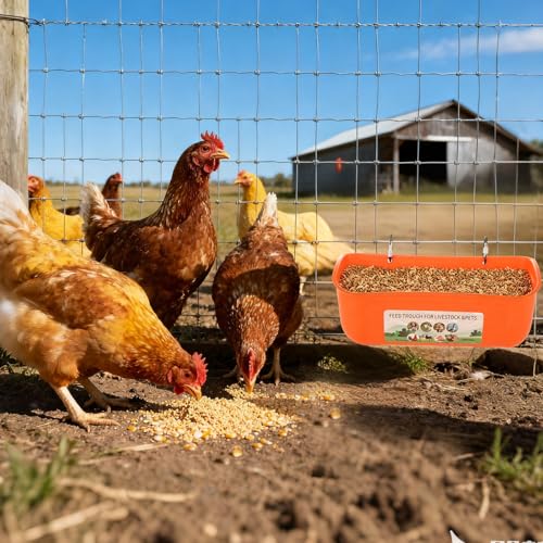 6 Pack Hanging Chicken Feeder Trough, Duck Feeder for Outside with Clips, Water Trough for Duck Goose Goat Pig Deer, Durable Poultry Feeding Water Container, Orange