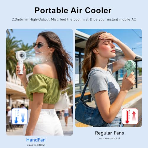 HandFan 4000mAh Handheld Turbo Misting Fan, 100 levels Adjustable High Speed Mister Fan, Portable Spray Water Mist Fans, Foldable Mini Hand Fans for Summer Beach Travel Concerts Disney(White) - color: White