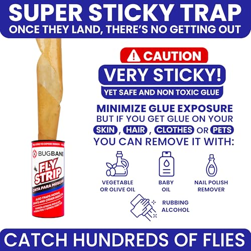 Fly Strips Indoor Sticky Hanging 48pk with Pins. Non Toxic Outdoor Fly Trap Indoor for Home. Flies Tape Paper Trap Ribbon Roll for House Gnat Fruit and Housefly. Bug Catchers for Inside Home Flypaper. - size: 48 count