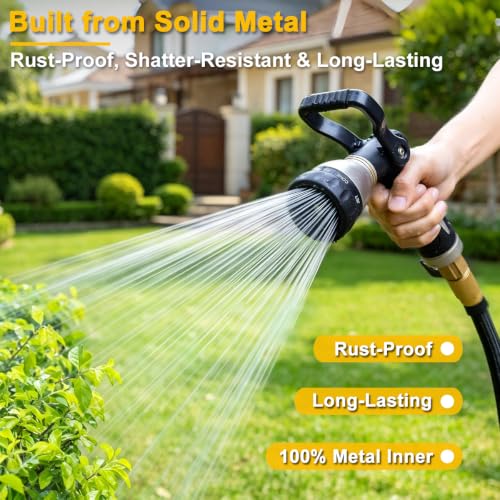 FANHAO Fireman Style Water Hose Nozzle Heavy Duty Metal, 8 Spray Patterns | Large Lever Control, Non-Slip Ergonomic Grip, High Pressure, Rustproof Leakproof Garden Hose Sprayer for Garden, Car & Pet - color: Black