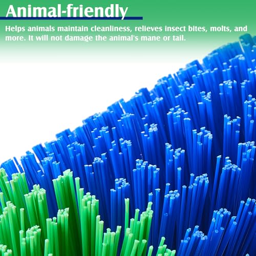 1 Pack Livestock Scratching Brush, Blue and Green | Animal Scratcher, Itch Relief Grooming, Horse Goat Cow Scratcher, Fence Post Mounting, Durable Bristles, Farm Livestock Care - color: Blue and Green