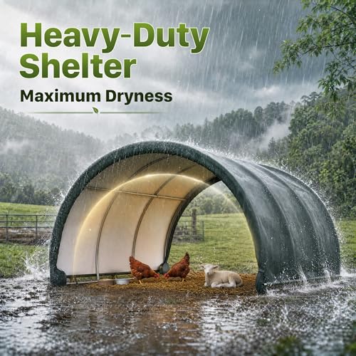 Polar Aurora 10'x10' Corral Shelter, Heavy Duty Round Style Canopy, Waterproof and UV Treated Canvas Cover, Easy Assembly Stable and Agricultural Storage and Shade Shed Kit for Livestock, Green - size: 10x10 FT