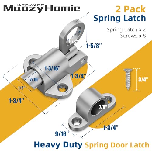 Self-Closing Latches, Silver Spring Door Lock, Aluminum Alloy Resilient Bolt Latch for Gate,Window and Cabinet, Security Automatic Spring Barrel Slide Door Lock with Screws, 2 Pack - color: Silver