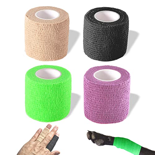 Self Adhesive Bandage Wrap, Self Adhering Bandage, Vet Wrap for Dog Tape | Self Adherent Cohesive Wrap Bandages, For Sports, Athletic, First Aid, For Wrist, Ankle,leg,foot,2 inch, 4 Pack - size: 2 Inch