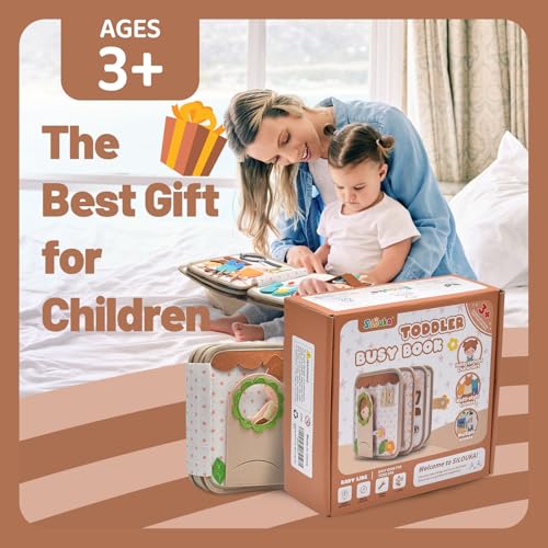 Montessori Busy Book for Toddlers 1-3, Felt Quiet Book & Busy Board for Preschool Learning, Fine Motor Skills, Sensory Play, Educational Travel Toy & Gift – Pretend Play for Girls, Brown - style: Girl Daily-10 Pages