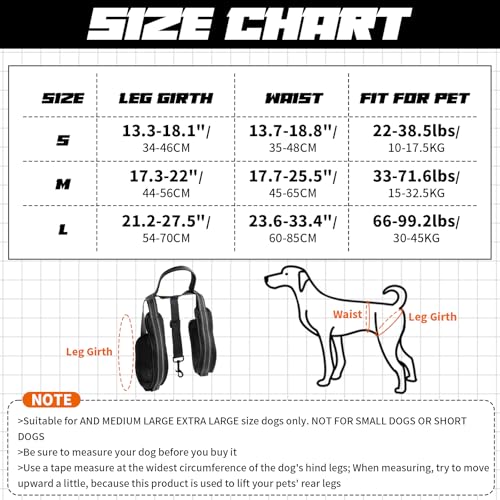 Dog Harness Rear Leg Support for Old Disabled Injured Arthritis Post-op S | Breathable mesh material with reflective strape, adjustable buckle, portable lifting handle, match most dog collars - size: S(Leg Girth: 13.3-18.1")