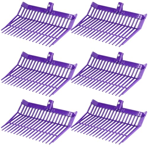 Lasnten 6 Pcs Manure Fork Head Bulk 18 Tines Pitch Fork Replacement Head with Screws and Nuts Durable Stable ABS Plastic Pitchfork for Horse Stall Picking up Manure(Purple) - color: Purple