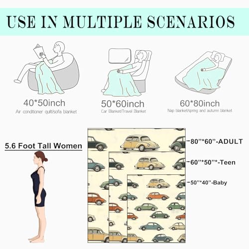 Retro Car Fleece Blanket,50x60in,Vintage Classic Colorful Beetle Cars Cream Throw Blankets,Soft Cozy Lightweight, Ideal for Bed Living Room Home Auto Enthusiasts Decor,Gifts - color: Car, size: 50x60 Inch