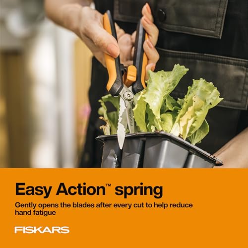 Fiskars 8" SoftGrip Pruning Shears, Multipurpose Garden Snips with Sheath | Heavy-Duty Scissors with Outer Serrated Edge, SoftGrip Handle, Great for Cutting Nursery Pots, Soil Bags & Wire - style: Snips