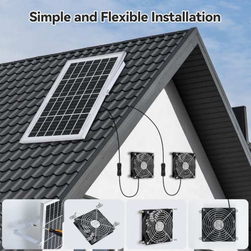 ELUTENG Solar Powered Fan 5 Inch 15W Max 3000 RPM Waterproof Dual Solar Exhaust Fans with 10ft DC Cable and Installation Kits Chicken Coop Ventilator for Greenhouse, Shed, Pet House, Outdoors