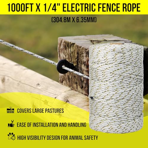 Electric Fence Wire, Thick & Highly Conductive Tinned Copper, 1/4inX1000FT | 40X more conductivity than standard stainless steel, Tinned Copper Strands, Ideal for Temporary Pastures & Livestock Fencing