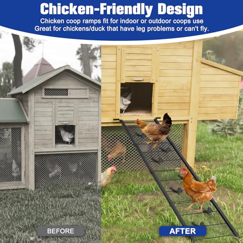 Chicken Coop Ramp 52.5''L, Ladder Length Adjustable for Henhouse | Heavy Duty Metal Coop Steps for Feet Problem or Cannot Fly Chickens, Waterproof, Non-Slip, Rustproof, Sturdy&Easy to Clean - size: 52.5*11.1 inch
