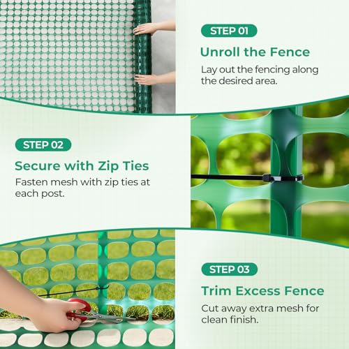 Ohuhu 4'x100'/10.7 LB Plastic Garden Fence Safety Fence for Animal Barrier | Reusable HDPE Netting Plastic Mesh Fence Roll, Temporary Fencing for Construction Snow Fence Poultry Rabbits Dogs Chicken - color: Green, size: 4' x 100' (10.7 lb/roll)