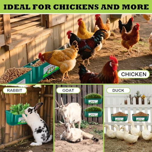 5 Pack Chicken Feeder, Duck Feeder Supplies, Hanging Fence Feed Trough with Clips for Goat, Sheeple, Piglet, Gooses, Turkeys, Dog Livestock Poultry, 8 Quarts in Total, Feed Scoop Included, Green - color: Green 5pcs