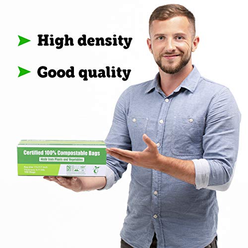 Compost Bags, Compostable Trash Bags 3 Gallon Compostable Bags Small Compost Bags for Countertop bin Extra Thick 0.71 Mil. ASTM D6400 Certified By BPI and TÜV AUSTRIA (3 Gallon, 100 Units) - size: 100 Count (Pack of 1), style: 3 Gallon