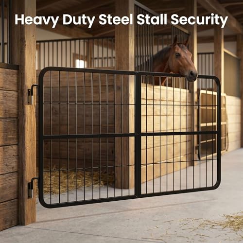 Horse Stall Gates 48"x24" Heavy Duty, 1" Steel Frame Two-Way Door Stall Guard, Rust-Resistant Coated, Anti-Corrosion Steel Gate for Horse Barns & Farms