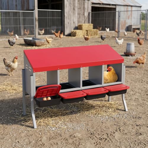 Garvee 4-Hole Roll Away Egg Collection Chicken Nesting Box | Galvanized Steel Nest Box for Laying Eggs - color: Red, size: 4 holes with legs