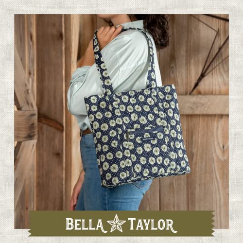 Bella Taylor Large Tote, Quilted Shoulder Bag for Women | Lightweight, 6-pocket large quilted purse, machine washable, zippered top, ultimate organization, durable construction - color: Dotted Daisy Navy
