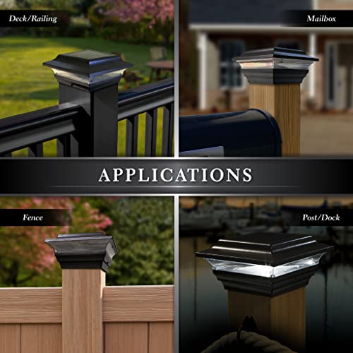 Classy Caps 4x4 Imperial Solar Post Cap - Fits 3.5"x3.5" and 4"x4" Deck & Fence Posts - Black Cast Aluminum - Warm and Cool Light Modes