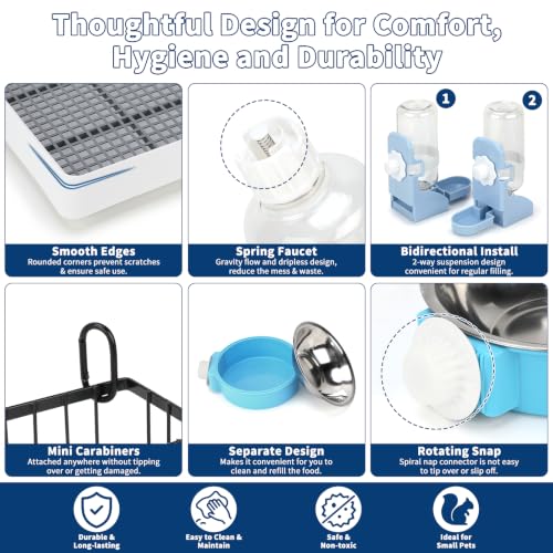 FHTONGE 4 in 1 Ultra Large Rabbit Litter Box with Feeder Combo Set for Cage | Metal Hay Rack, Water Bottle, Food Bowl, Low Entry Trainer Tray, Bunny Toilet and Feeder for Small Animal Rodent Ferret Rat - size: 22x18x3"(58x46x9cm)