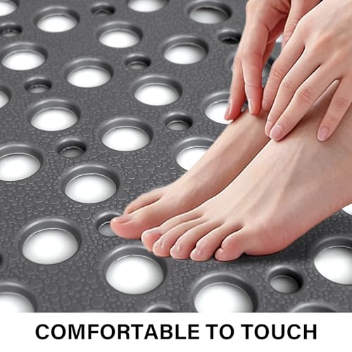 Square Shower Mat Non Slip, 27" x 27" Large Shower Mats for Inside Shower, Soft TPE Shower Floor Mat with Suction Cups and Big Drain Holes, Anti Slip Shower Stall Matt, Grey - color: Grey