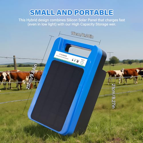 Solar Electric Fence Charger 8 kV Hight Power Energizer, 10000mAh Lithium Battery & 3W Solar Panel - Ideal for Livestock, Pet, Poultry, Gardens, Orchards Protection