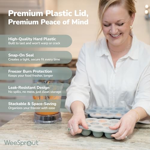 WeeSprout Silicone Baby Food Freezer Tray with Clip-on Lid - Perfect Storage Container for Homemade Baby Food, Vegetable & Fruit Purees, and Breast Milk - color: Matte Green, size: Ten 1.5 Ounce Sections