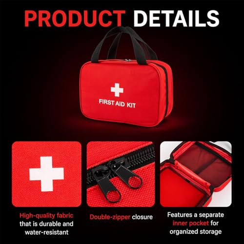 Red Empty First Aid Bag, Portable Oxford Cloth Emergency Medical Pouch, Compact First Aid Storage Bag for Travel, Outdoor, Home and Office