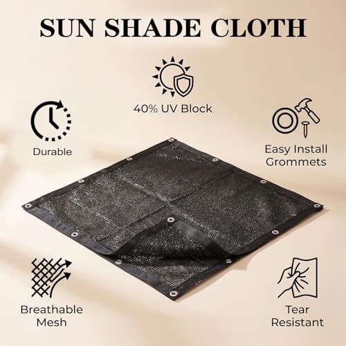 40% Shade Cloth for Garden 6.5 x 10 FT,50PCS Zip Ties | Durable Breathable HDPE Mesh Sun Shade with Grommets,UV Resistant Black Garden Shade Net for Plants,Greenhouse,Patio - size: 40% 6.5ft x 10ft