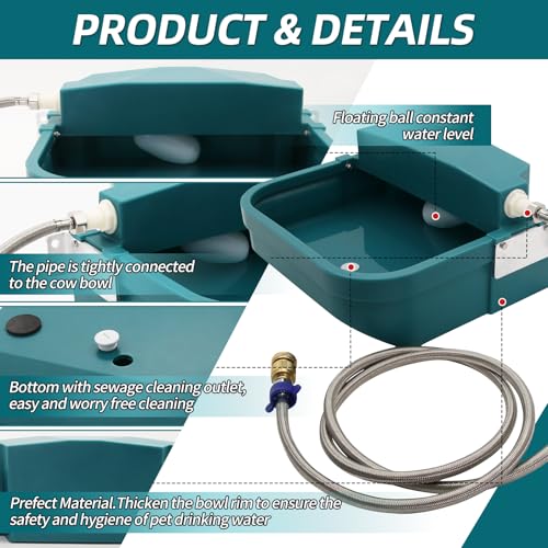 8L Large Automatic Animal Drinking Water Bowl, Livestock Water Trough Dispenser with Water Pipe & Float Valve & Drain Hole for Cattle Horse Sheep Dog Indoor/Outdoor Easy to Clean