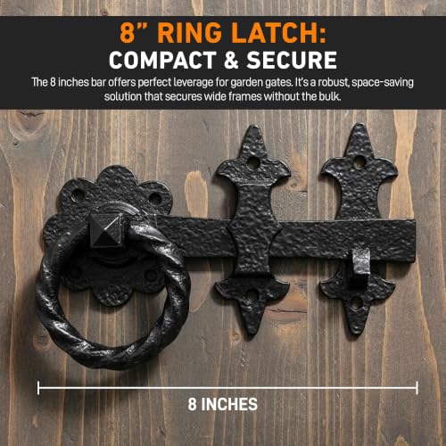 GATEMATE® B5612001 Ornamental Ring Gate Latch | 8" (200mm) Galvanized | Durable and Decorative Gate Hardware | Rust-Resistant Finish | Includes Fittings for Easy Installation - color: Galvanised