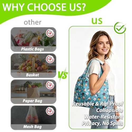 Reusable Grocery Shopping Bags 6|10 Pack, Foldable Tote Bags, Machine Washable Nylon Shopping Totes for Groceries - color: Animal-6pcs