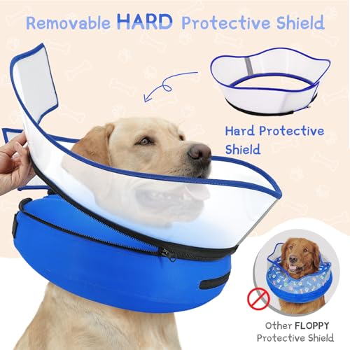 Supet Raised Inflatable Dog Cone Collar to Stop Licking, Soft Dog Cone Alternative After Surgery, Pet Neck Donut Collar for Small Medium Large Dogs - color: Solid Blue, size: L(Neck 12"-16")