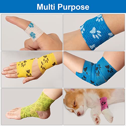 Pet Vet Wrap for Dogs Cohesive Bandages First Aid Tape Self Adhesive Bandage Wrap for Horse Cat Wound Care Self Adherent Elastic Bandage Sports Tapes 6 Rolls 2 inch