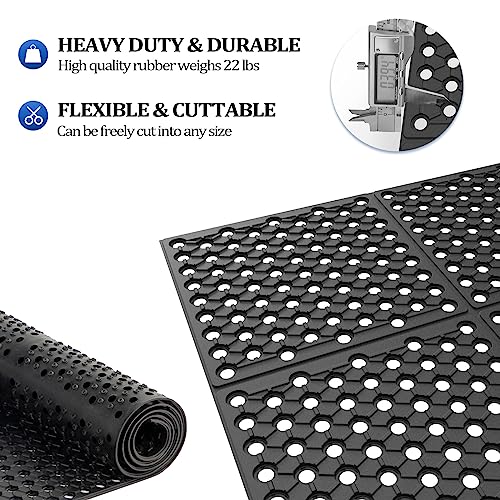 ROVSUN Rubber Floor Mat with Holes, 3x20 FT Hollow Large Mat Roll, Anti-Fatigue/Non-Slip Drainage Mat, for Industrial Kitchen Restaurant Bar Bathroom, Indoor/Outdoor Cushion (2 Packs) - size: 36x236 in.(3x20 ft)