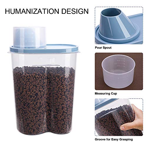 2 Pack 2lb/2.5L Pet Food Storage Container with Measuring Cup, Can Covers and Bowl for Small Dog, Cat, Waterproof-BPA Free - color: Blue 2.5L