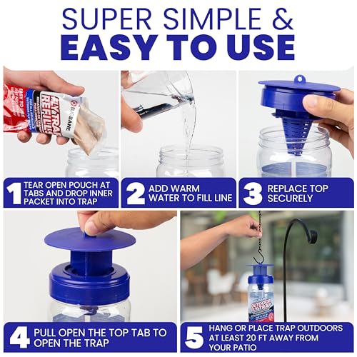 2 Fly Traps Outdoor Fly Trap for Patio with 4 Non-Toxic Dissolvable Bait Refills. Reusable Hanging Bug Catcher Killer for All Filth Flies for Outside Bug Control Yard Ranch. Hanging Chains Included. - style: 2pack