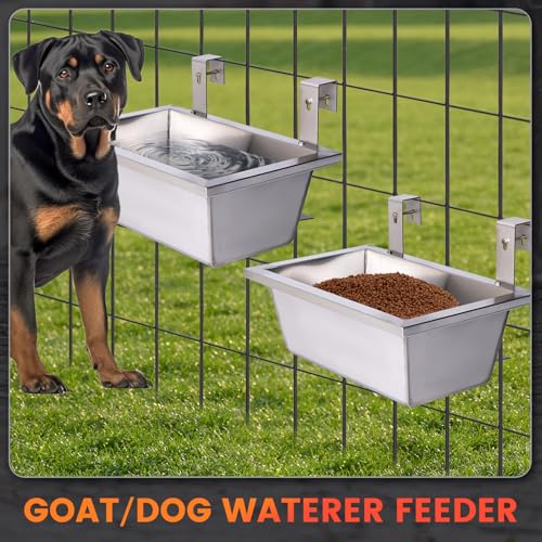 Livestock Water Trough Feeding Trough Set Goat Feeder Hanging 2.6Gal Stainless Steel Horse Trough,Chicken Feeder for Dog Livestock Deer Poultry Duck Sheep Feeding Container Piglet Feeders
