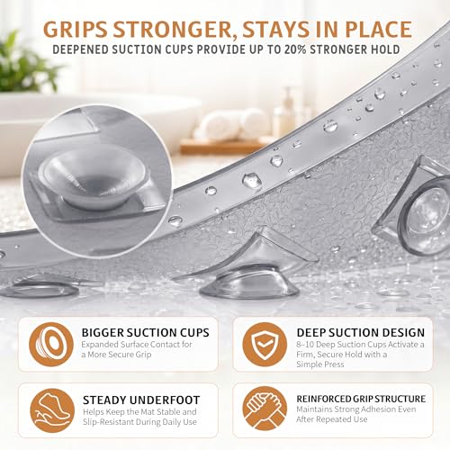 Yimobra Bathtub Mat Non Slip, Shower Mat with Strong Suction Cups & Drain Holes, 28"X16", Anti Slip Bath Tub Mat for Inside Shower, Machine Washable Fast Drying, Bathroom Essentials, Clear Gray - color: Clear Gray, size: 27.5 X 15.5 Inch
