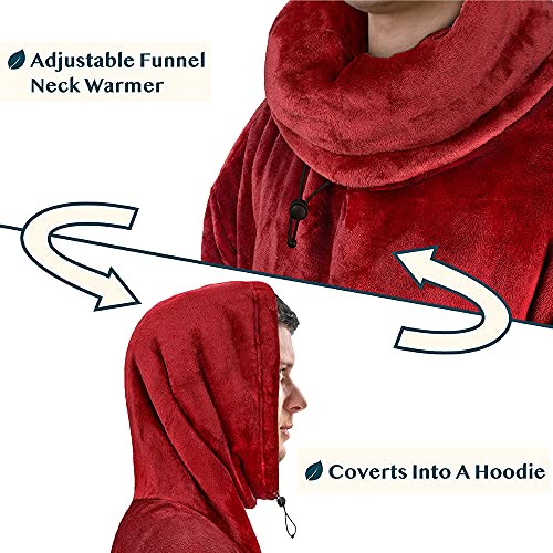 PAVILIA Wearable Blanket Poncho Women Men, Oversized Hoodie Sweatshirt Sweater Neck Warmer, Fleece Soft Hug Sleep Pod Adult - color: Wine Burgundy, size: Fleece