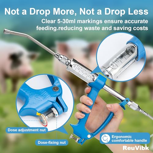 30ml Adjustable Livestock Drench Gun for Goats, Sheep & Cattle | Veterinary Continuous Doser with Includes Hose for Fast, Efficient Herd Medication - color: Blue, size: 30ML NO Kettle