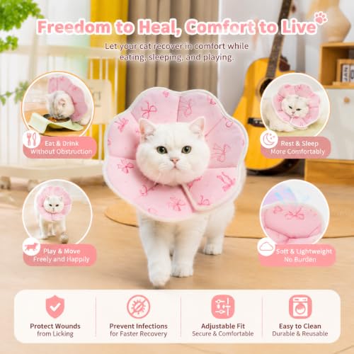Avont Cat Cone S Adjustable Soft E-Collar, Bow | S fits 6.5-9.0" necks, Depth 3.9", breathable & soft, prevents licking Water-resistant & easy clean - color: Bow, size: S(Neck:6.5"-9.0")