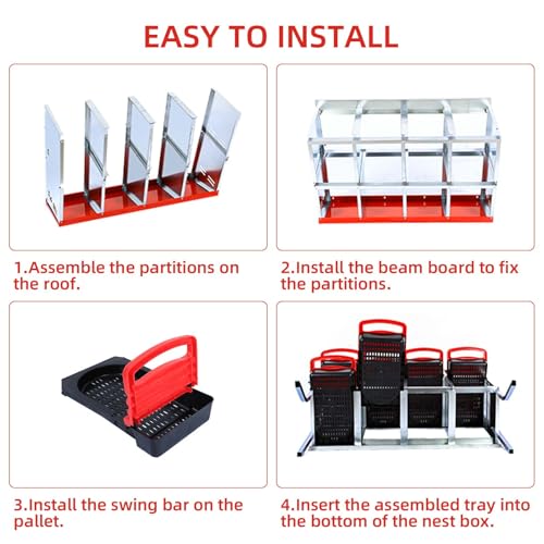 Chicken Nesting Box, 8-Hole Wall Mount Metal Chicken Nesting Box with Rollout Egg Collection & Easy-Clean Pull Out Tray, Roll Away Hen Roosting Boxes - color: Red