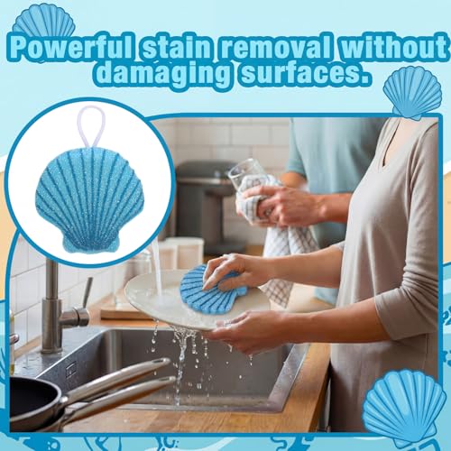 12 Pcs Shell Sponge Dish Scrubber Dual Sided Non Scratch Dish Washing Scrubbers Reusable Household Cleaning Kitchen Tools for Dishwashing Washing Dishes Cookware Tubs Sinks - style: Shell