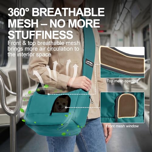Dog Carrier Sling for Small Dogs & Cats Hand-Free Puppy Sling Purses with Storage Bag and Adjustable Shoulder Strap, Pet Sling Carrier Up to 8.8 Lbs (Blue) | Padded adjustable strap, safety tether, breathable mesh openings and two expandable pockets add c