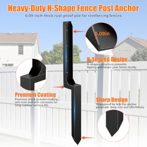 6 Pcs Fence Post Repair Kit,4×4/6x6 Fence Post Support,Heavy Duty Post Anchor Ground Spike with One-Piece Steel Anchor & Stakes for Repair Tilted, Broken Wood Fence Post - size: One-Piece