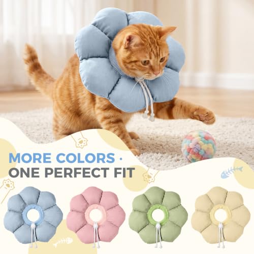 Avont Soft Cat Cone S Grayishblue Post-Surgery Anti-Lick Adjustable | Grayishblue S, Neck 5.9-9.8", Anti-Lick, Breathable, Lightweight, Soft Cotton, Adjustable Drawstring - color: Grayishblue, size: S (5.9" – 9.8")