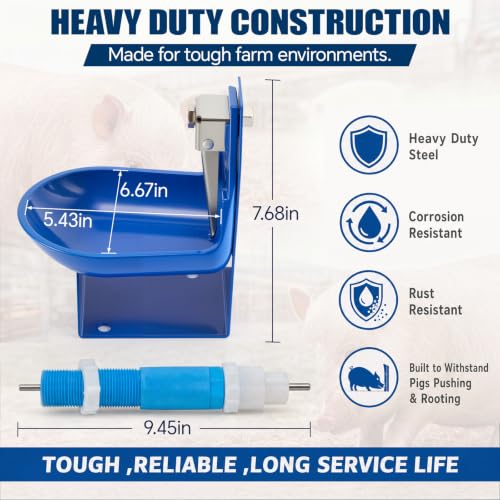 Threehoney Automatic Gravity-fed Pig Waterer for Show Pig & Farm Supplies | Cast Aluminum Water Bowl for Hog Sow & Livestock Animals, Bucket or Barrel Mount Watering System, Reduce Daily Animal Chores