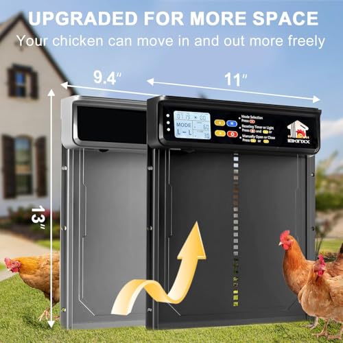Automatic Chicken Coop Door Solar Powered with Timer, Light Sensor, Remote Control, LCD Display, Aluminum Alloy 4 Auto Modes Wide Size Chicken House Door, Anti-Pinch, Weatherproof, USB Backup, Black - color: Upgraded Black